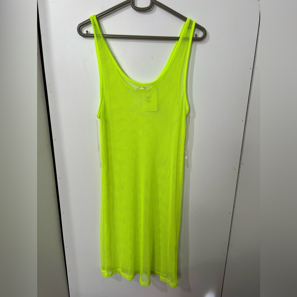 Neon green fishnet midi dress